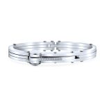 Biker Cuff Bracelet Men Cubic Zirconia Stainless Steel