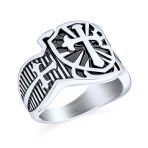 Men's Stainless Steel Viking Shield Cross Signet Ring Oxidized Silver Tone - Image 2
