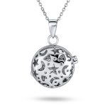 Vintage Style Keepsake Pave CZ Aromatherapy & Photo Round Star Shape Locket Pendant Necklace Sterling Silver - Image 2