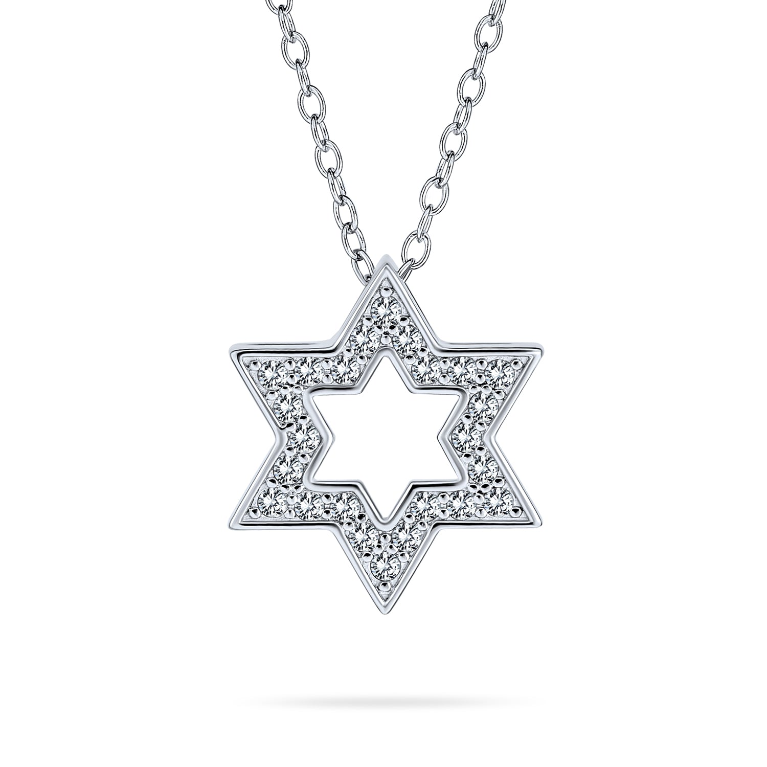 silver-star-of-david-cz-pendant-necklace-pk-b7-8dsevan87_1 Traditional Star of David Pendant Necklace CZ Accent Sterling Silver Bat Mitzvah - Image 1