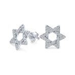 Bat Mitzva Gift Judaic Pave CZ Star Of David Stud Earrings .925 Sterling Silver