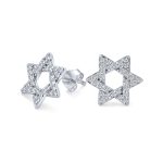 Bat Mitzva Gift Judaic Pave CZ Star Of David Stud Earrings .925 Sterling Silver