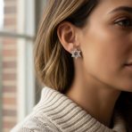 Bat Mitzva Gift Judaic Pave CZ Star Of David Stud Earrings .925 Sterling Silver - Image 3