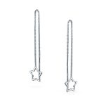 Celestial Star Dangle Earrings Long Chain Threader Sterling Silver Hook - Image 3
