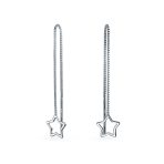 Set of 2 Music Note Celestial Star Long Chain Threader Dangle Earrings Silver - Image 5