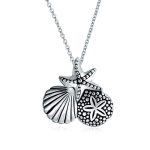 Hawaiian Seaside Pendant Necklace Sand Dollar Starfish Seashell in Silver