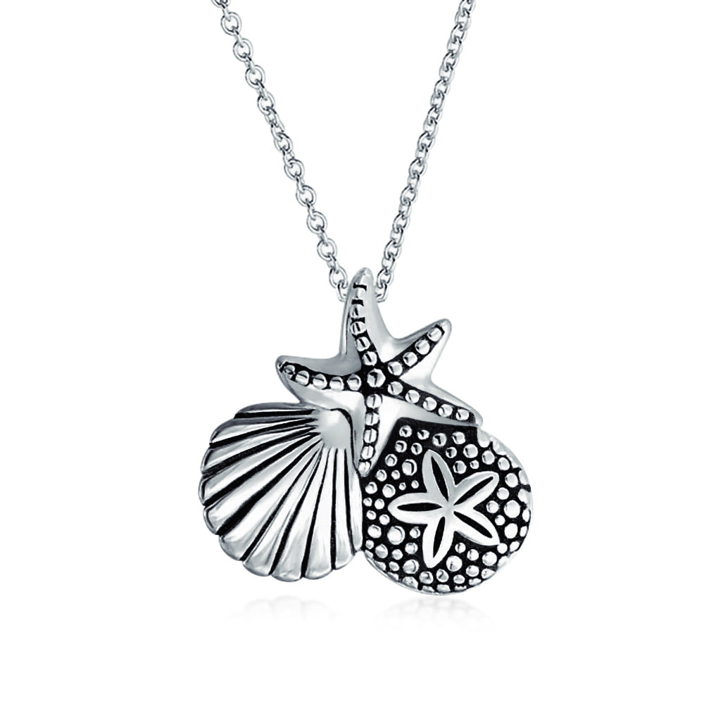 silver-starfish-seashell-sand-pendant_pfs-13-6213-az_1 Hawaiian Seaside Pendant Necklace Sand Dollar Starfish Seashell in Silver - Image 1
