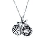 Nautical Sand Dollar Starfish Seashell Necklace & Earrings Set Sterling Silver - Image 3