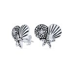 Tropical Vacation Beach Escape Sand Dollar Starfish Seashell Stud Earrings .925 Sterling Silver