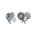 Tropical Vacation Beach Escape Sand Dollar Starfish Seashell Stud Earrings .925 Sterling Silver