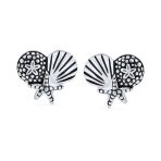 Nautical Sand Dollar Starfish Seashell Charm Bracelet & Stud Earrings Set Silver - Image 6