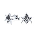 Shield Round Freemasons Compass Symbol Shirt Cufflink for Men Blue Black Enamel