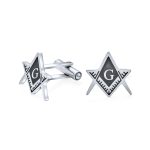 Shield Round Freemasons Compass Symbol Shirt Cufflink for Men Blue Black Enamel