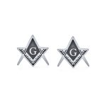 Shield Round Freemasons Compass Symbol Shirt Cufflink for Men Blue Black Enamel - Image 3