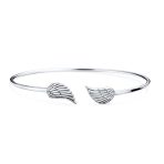 Spiritual Delicate Thin Angel Wing Feather Bangle Cuff Bracelet Sterling Silver