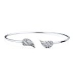 Spiritual Delicate Thin Angel Wing Feather Bangle Cuff Bracelet Sterling Silver