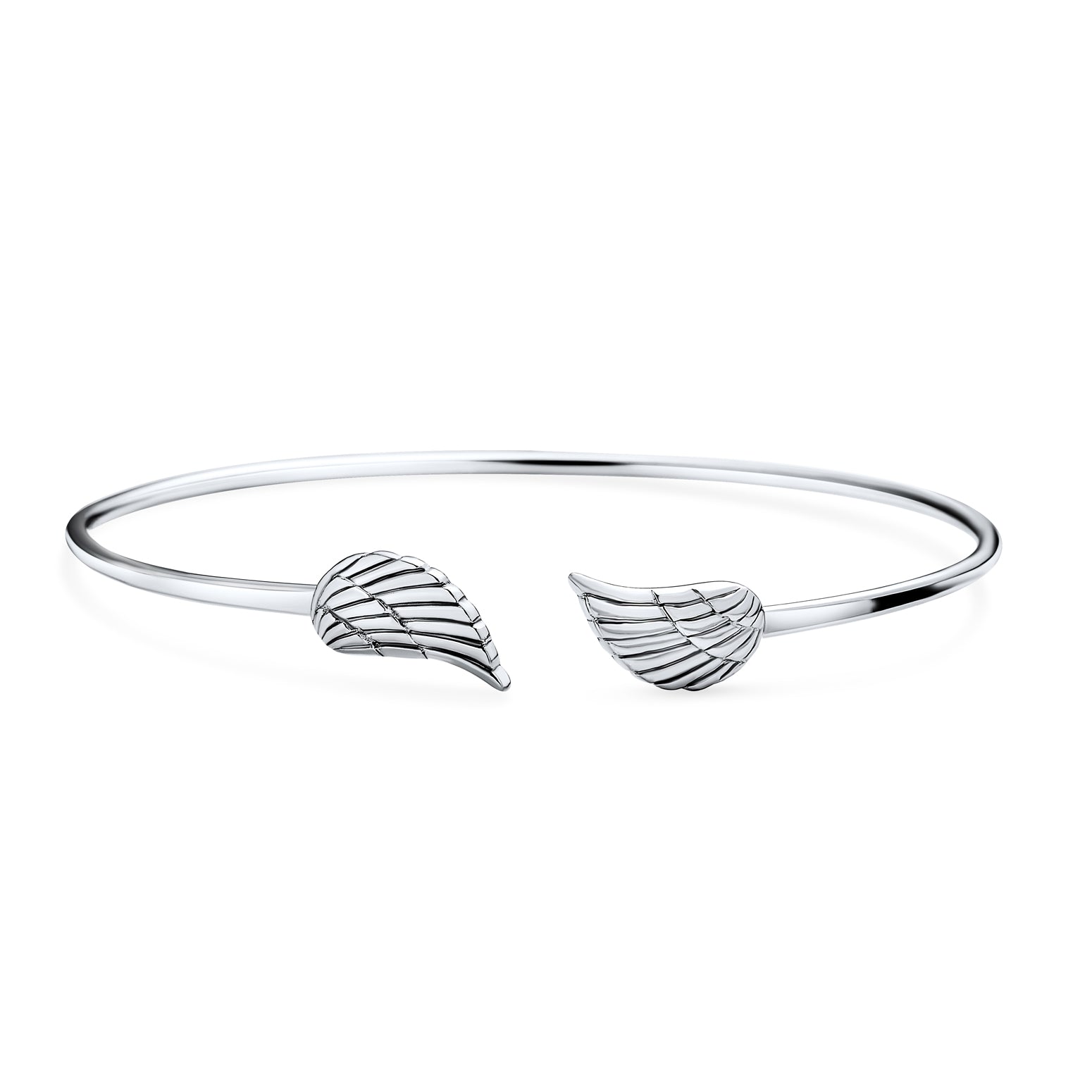 silver-sterling-angel-wing-bracelet_pfs-14-1936-az_1 Spiritual Delicate Thin Angel Wing Feather Bangle Cuff Bracelet Sterling Silver - Image 1