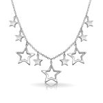 Celestial USA Patriotic Star Bib Statement Collar Necklace in Sterling Silver