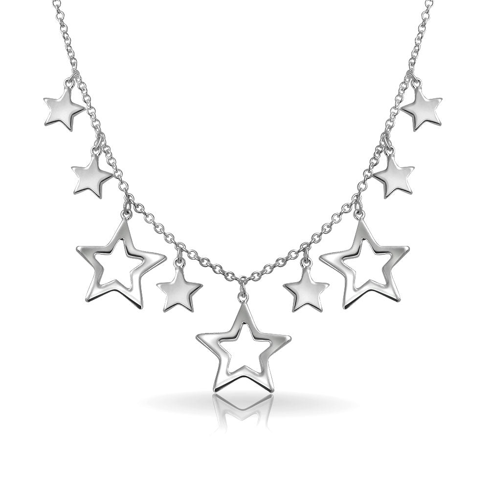 silver-sterling-star-chain-necklace_sf-tf24-16u_1 Celestial USA Patriotic Star Bib Statement Collar Necklace in Sterling Silver - Image 1