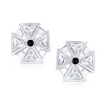 Unisex Black Stone Masonic Knight Templar Cross Stud Earrings in Sterling Silver - Image 2