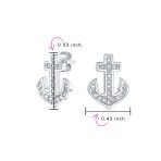 Nautical CZ Stud Earrings with Boat Anchor Pave Cubic Zirconia Sterling Silver - Image 3