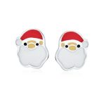 Small Holiday Winter Red Enamel Santa Claus Stud Earrings in Sterling Silver - Image 2