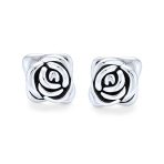 Black Rose Stud Earrings 3D Garden Flower Oxidized Silver - Image 2