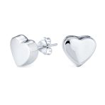 Romantic Love Simple Puff Heart Shaped Stud Earrings .925 Sterling Silver