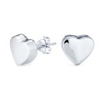 Romantic Love Simple Puff Heart Shaped Stud Earrings .925 Sterling Silver