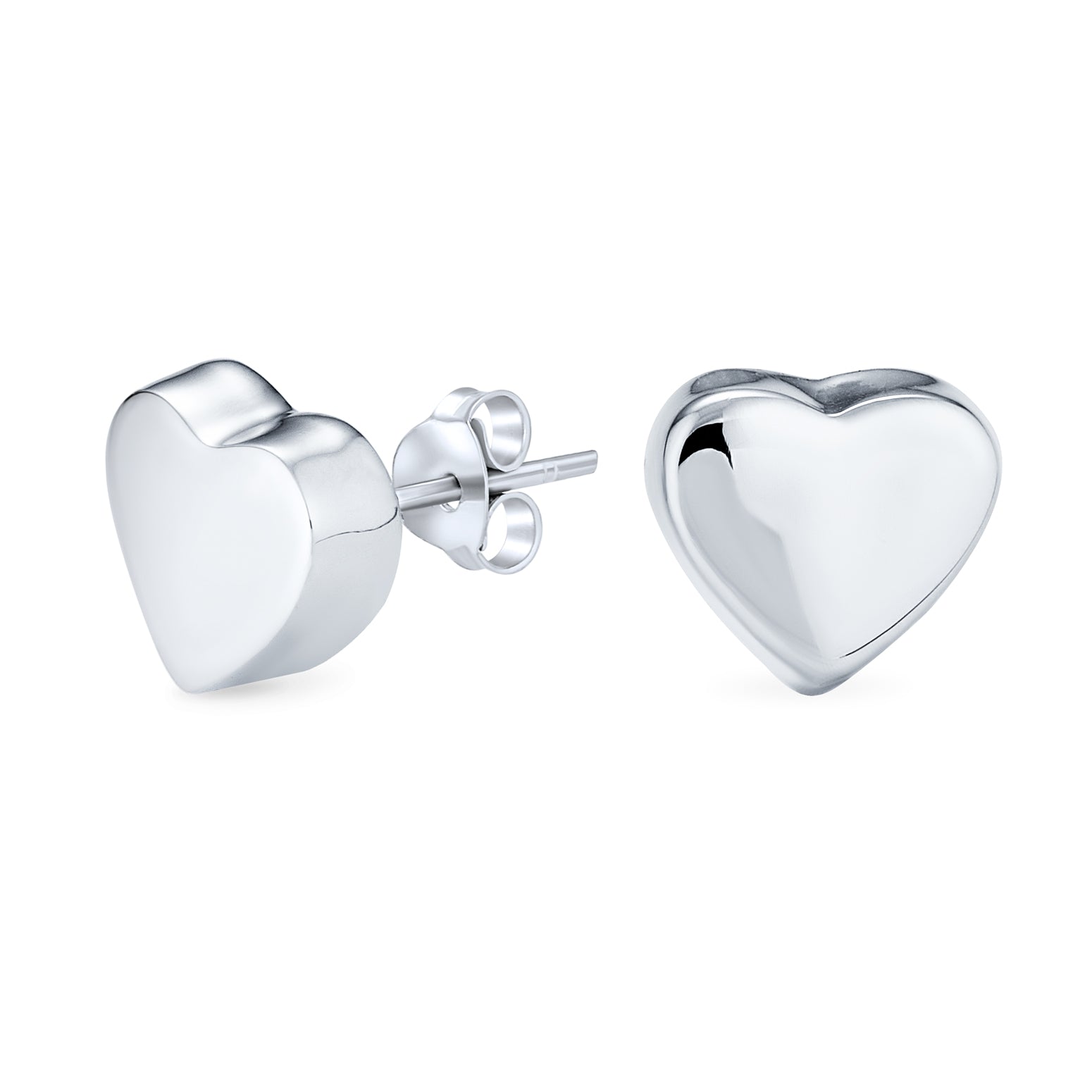 silver-stud-heart-earring-minimal-engrave-grw-e-99157_11 Romantic Love Simple Puff Heart Shaped Stud Earrings .925 Sterling Silver - Image 1