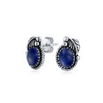 Native American Style Gemstone Bezel Leaf Rope Stud Earrings in Sterling Silver - Image 2