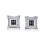 Contemporary Mens 9MM Black & White CZ Stud Earrings in Sterling Silver - Image 2