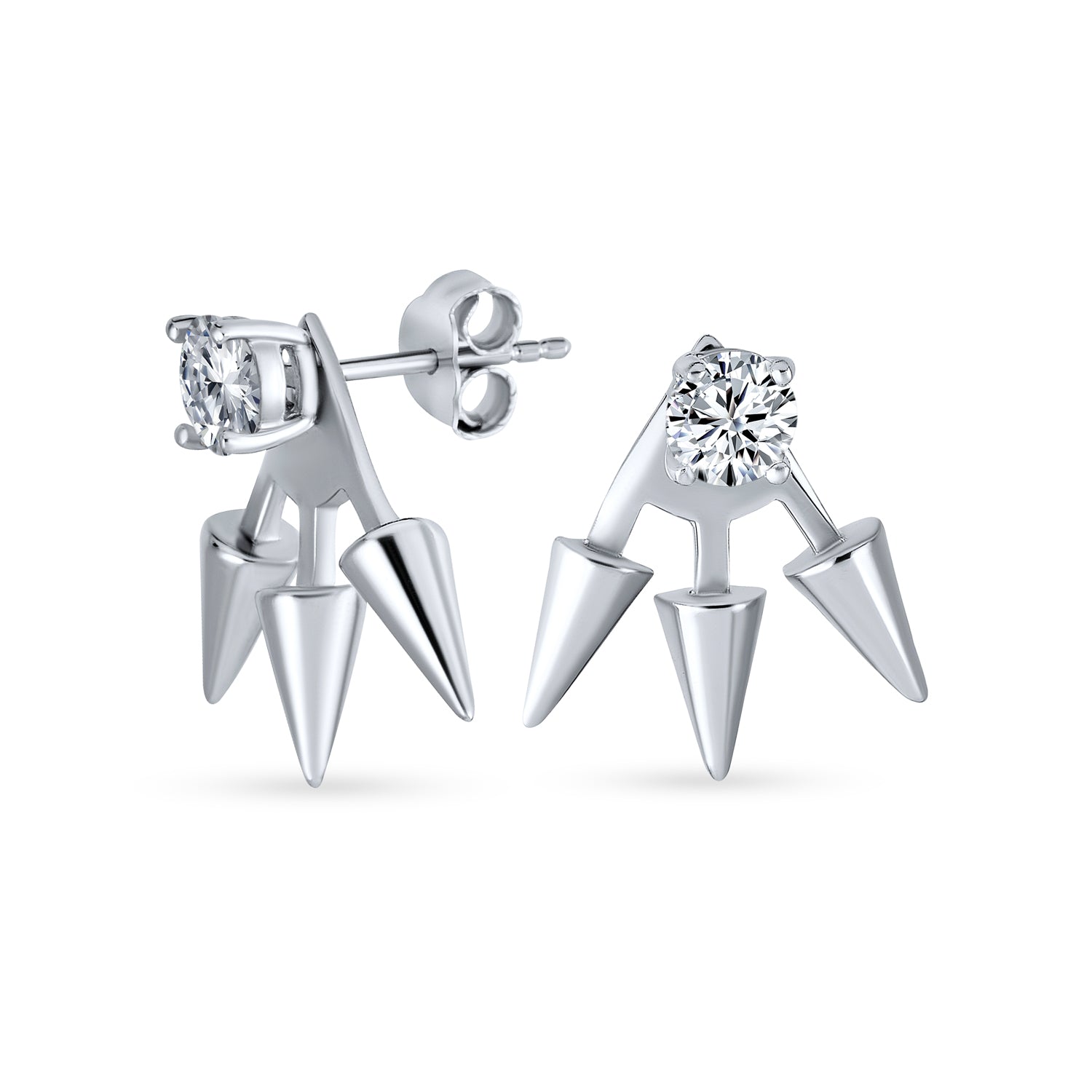 silver-stud-spike-earring-jacket-cz-mdr-3862e-001-s_1 Goth Spike Arrow Earring Jacket with CZ Black 14k Gold Plated Sterling Silver - Image 1