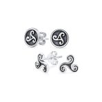 Set of 2 Ancient Celtic Triskele Stud Earrings in Oxidized Sterling Silver