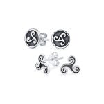 Set of 2 Ancient Celtic Triskele Stud Earrings in Oxidized Sterling Silver