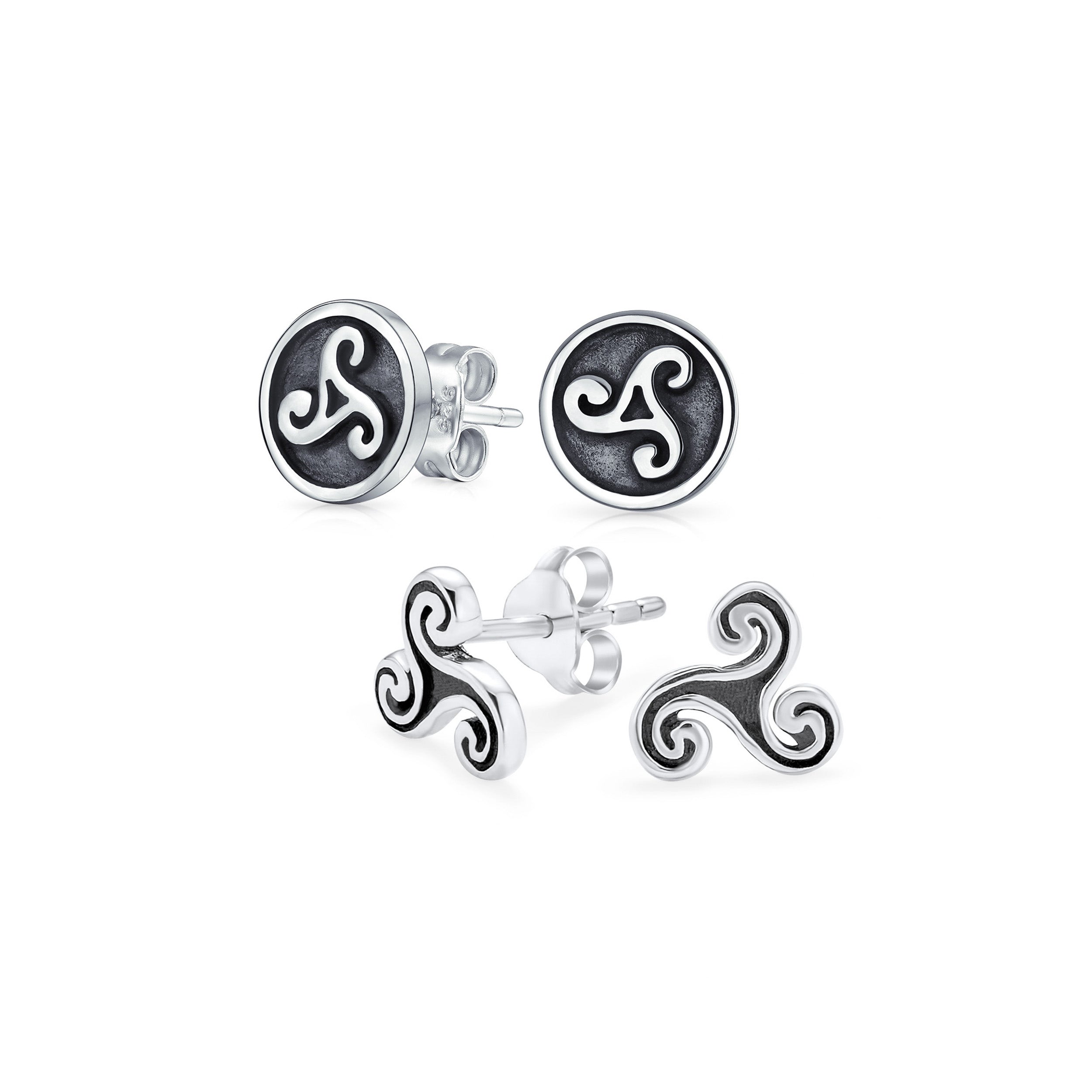 silver-swirl-celtic-earrings-studs-pmr-s10823-set-az Set of 2 Ancient Celtic Triskele Stud Earrings in Oxidized Sterling Silver - Image 1