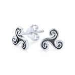 Ancient Celtic Triskele Stud Earrings Oxidized 7MM