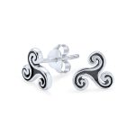 Ancient Celtic Triskele Stud Earrings Oxidized 7MM