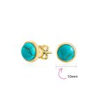 Turquoise Bezel Set Round Dome Button Stud Earrings Gold Plated Sterling Silver - Image 19