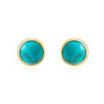 Turquoise Bezel Set Round Dome Button Stud Earrings Gold Plated Sterling Silver - Image 7