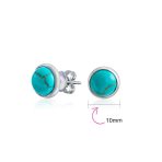 Turquoise Bezel Set Round Dome Button Stud Earrings Gold Plated Sterling Silver - Image 20