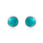 Turquoise Bezel Set Round Dome Button Stud Earrings Gold Plated Sterling Silver - Image 8