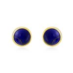 Turquoise Bezel Set Round Dome Button Stud Earrings Gold Plated Sterling Silver - Image 10