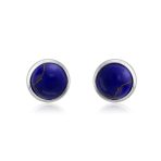 Turquoise Bezel Set Round Dome Button Stud Earrings Gold Plated Sterling Silver - Image 9