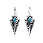 Blue Bead Arrowhead Dangle Gemstone Earrings Oxidized Silver - Image 2