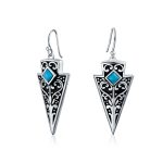 Blue Bead Arrowhead Dangle Gemstone Earrings Oxidized Silver