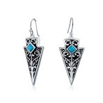 Set of 2 Boho Blue Turquoise Gemstone Arrowhead & Heart Earrings Sterling Silver - Image 6