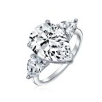 7CT Yellow CZ Cubic Zirconia Teardrop Engagement Statement Engagement Ring Side Stones Sterling Silver