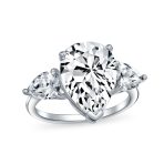 7CT Yellow CZ Cubic Zirconia Teardrop Engagement Statement Engagement Ring Side Stones Sterling Silver - Image 3