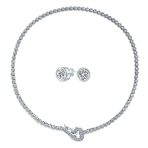 Heart Clasp CZ Cubic Zirconia Bezel Set Tennis Necklace Stud Earrings Collar Jewelry Set